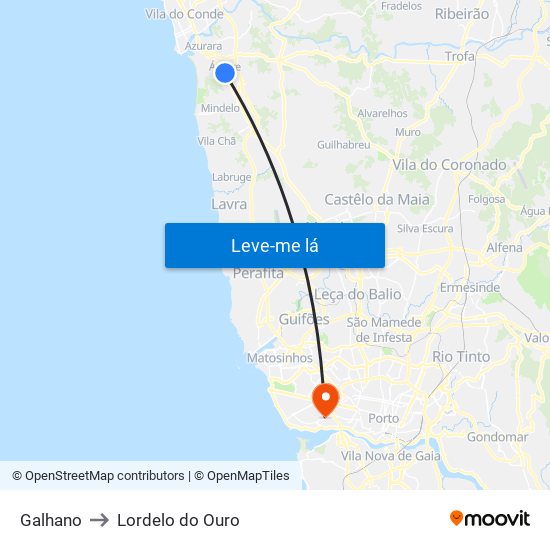 Galhano to Lordelo do Ouro map