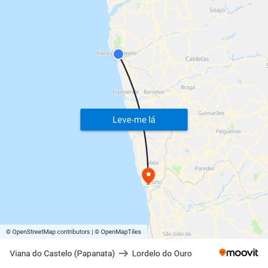 Viana do Castelo (Papanata) to Lordelo do Ouro map