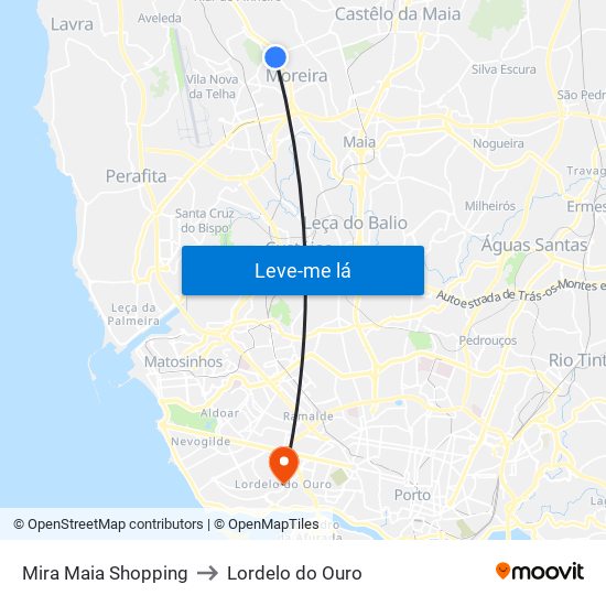 Mira Maia Shopping to Lordelo do Ouro map