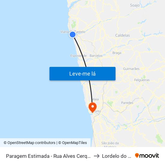 Paragem Estimada - Rua Alves Cerqueira, 500 to Lordelo do Ouro map