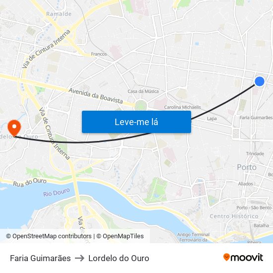 Faria Guimarães to Lordelo do Ouro map