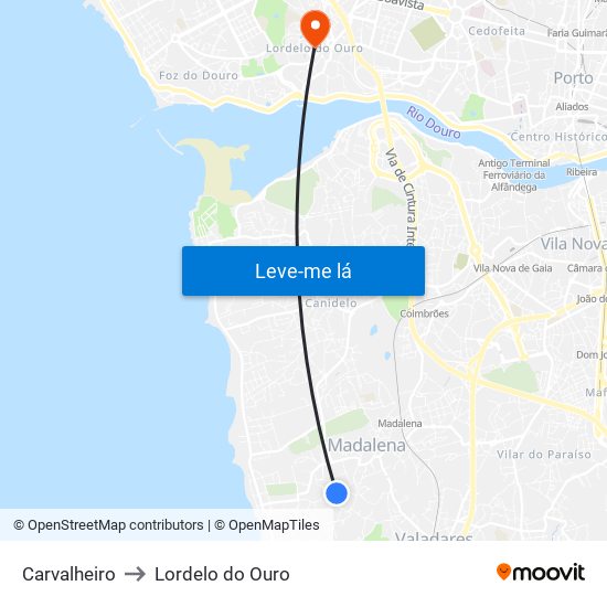 Carvalheiro to Lordelo do Ouro map