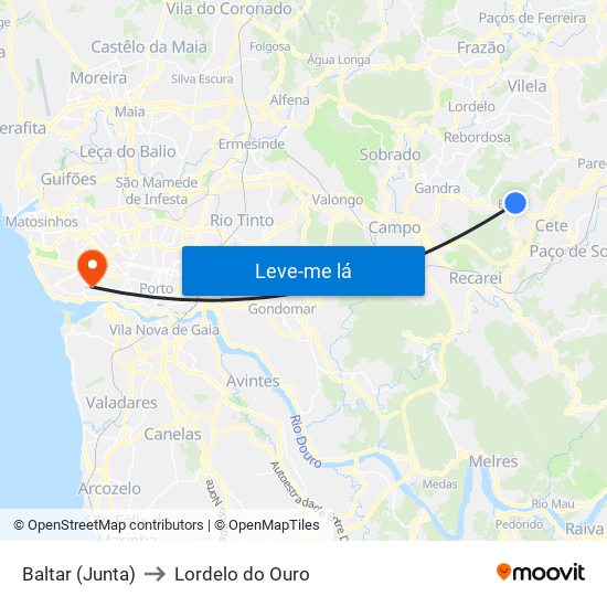 Baltar (Junta) to Lordelo do Ouro map