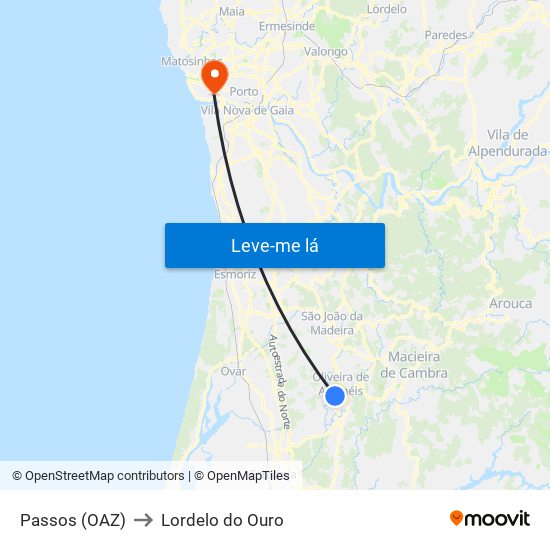 Passos (OAZ) to Lordelo do Ouro map