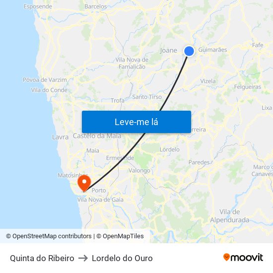 Quinta do Ribeiro to Lordelo do Ouro map