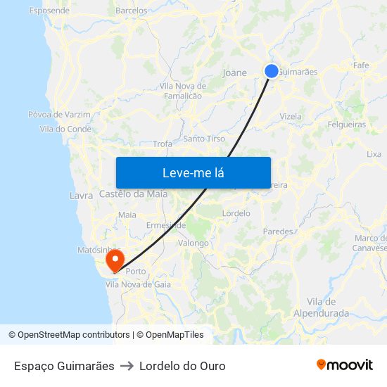 Espaço Guimarães to Lordelo do Ouro map
