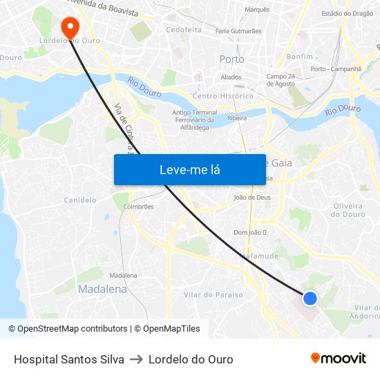 Hospital Santos Silva to Lordelo do Ouro map