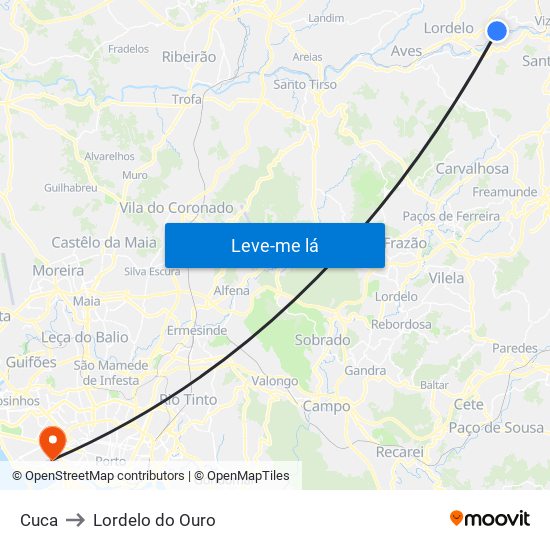 Cuca to Lordelo do Ouro map