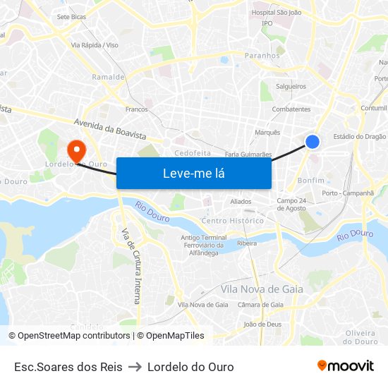 Esc.Soares dos Reis to Lordelo do Ouro map
