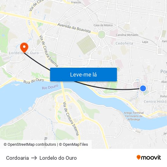 Cordoaria to Lordelo do Ouro map