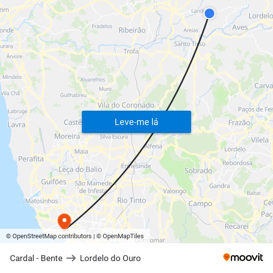 Cardal - Bente to Lordelo do Ouro map