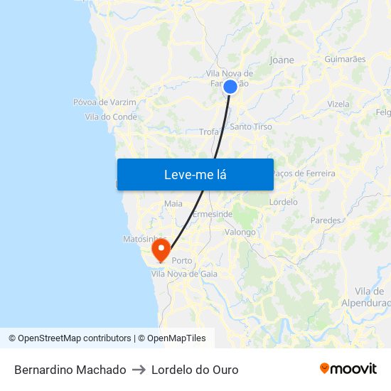 Bernardino Machado to Lordelo do Ouro map