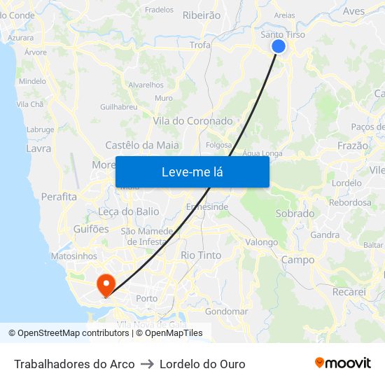 Trabalhadores do Arco to Lordelo do Ouro map