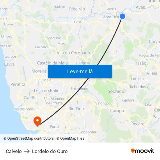 Calvelo to Lordelo do Ouro map