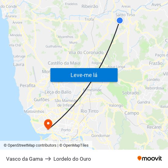 Vasco da Gama to Lordelo do Ouro map