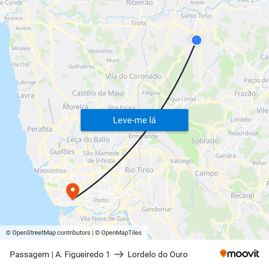 Passagem | A. Figueiredo 1 to Lordelo do Ouro map