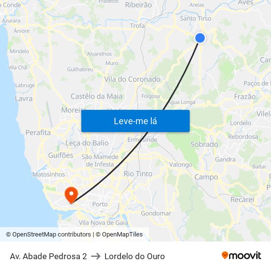 Av. Abade Pedrosa 2 to Lordelo do Ouro map