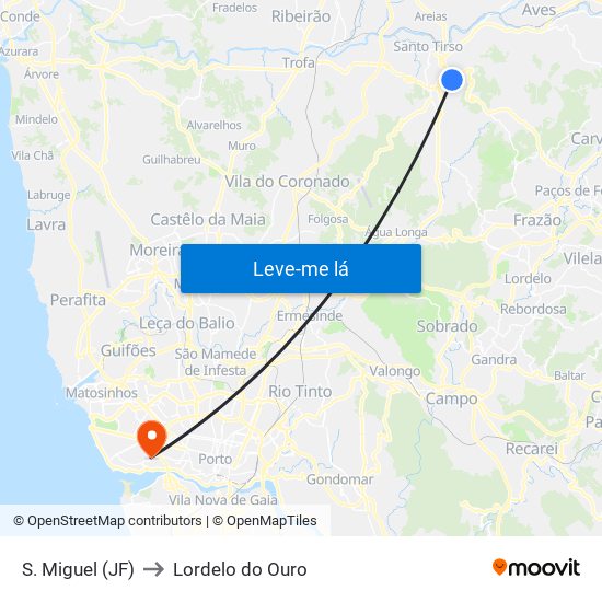 S. Miguel (JF) to Lordelo do Ouro map