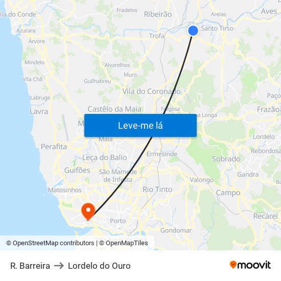 R. Barreira to Lordelo do Ouro map