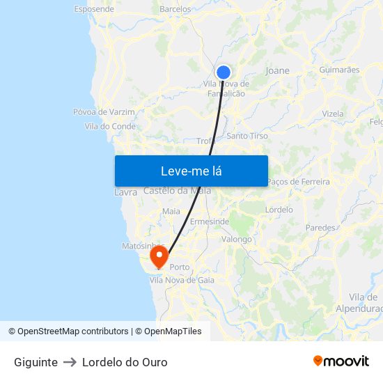 Giguinte to Lordelo do Ouro map