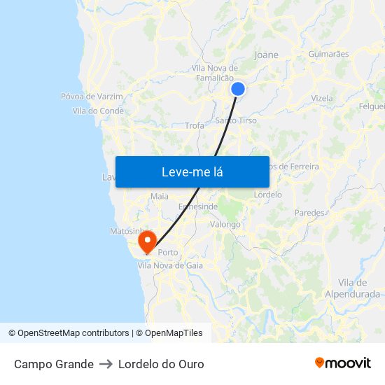 Campo Grande to Lordelo do Ouro map