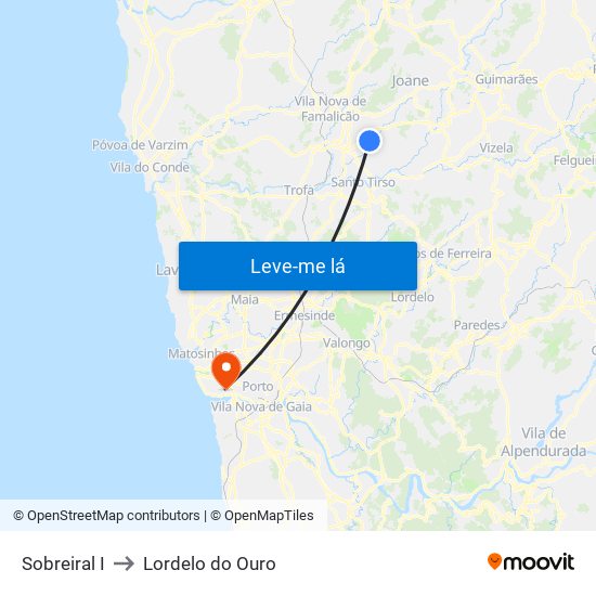 Sobreiral I to Lordelo do Ouro map