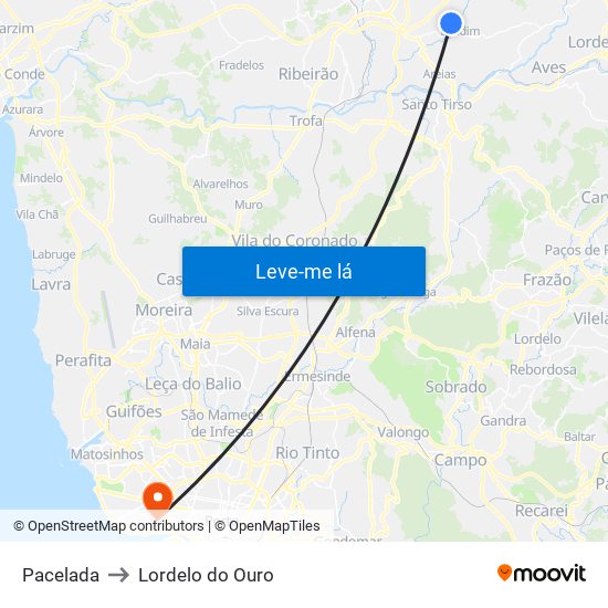 Pacelada to Lordelo do Ouro map