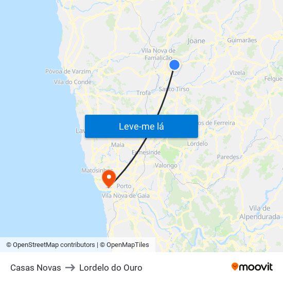 Casas Novas to Lordelo do Ouro map