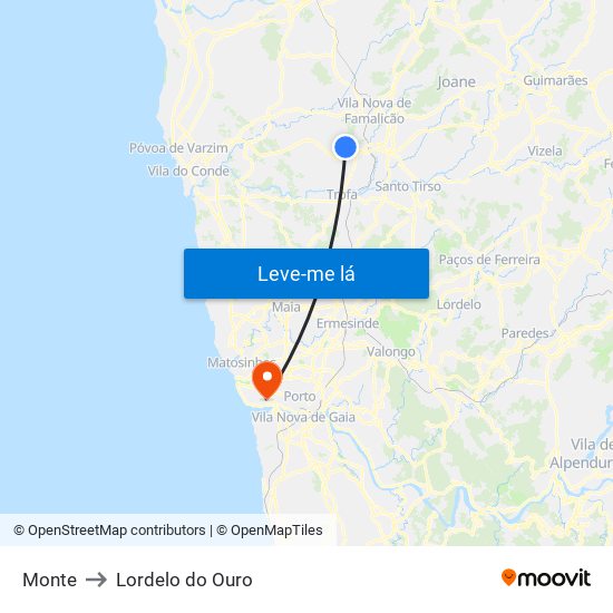 Monte to Lordelo do Ouro map