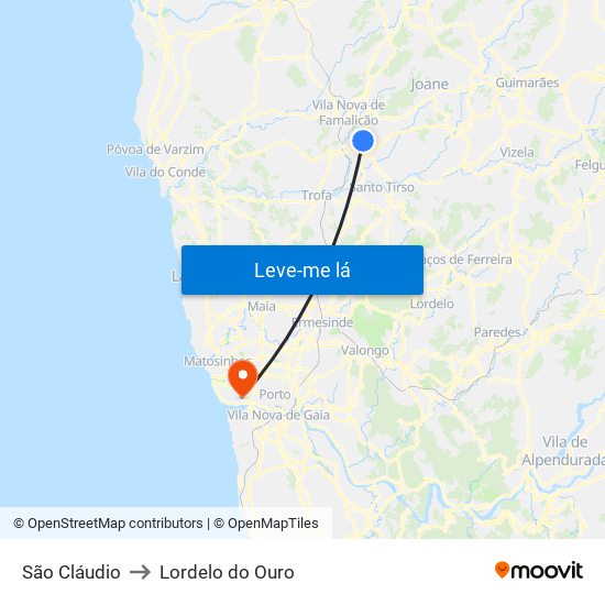 São Cláudio to Lordelo do Ouro map