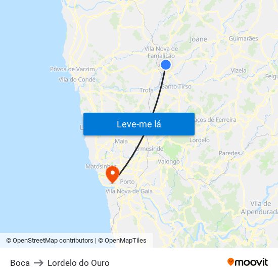 Boca to Lordelo do Ouro map