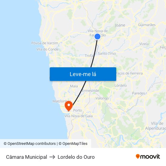 Câmara Municipal de Vila Nova de Famalicão to Lordelo do Ouro map