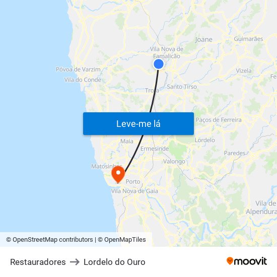 Restauradores to Lordelo do Ouro map