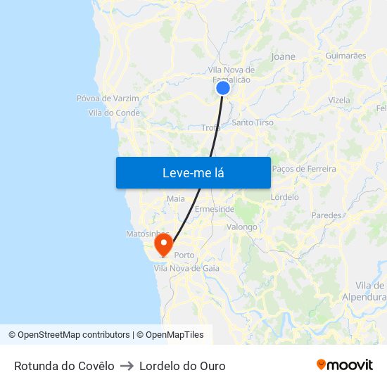 Rotunda do Covêlo to Lordelo do Ouro map