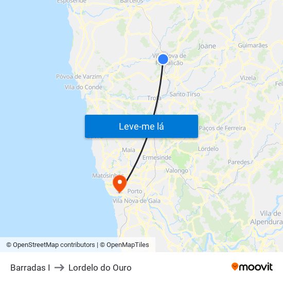 Barradas I to Lordelo do Ouro map