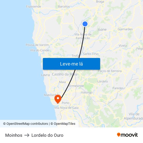 Moinhos to Lordelo do Ouro map