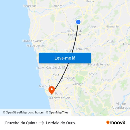 Cruzeiro da Quinta to Lordelo do Ouro map