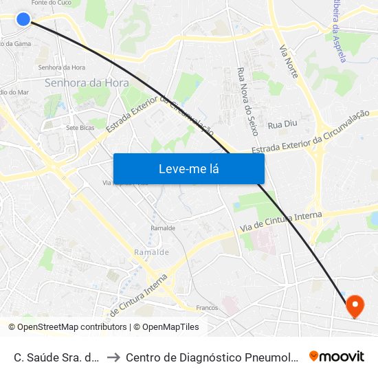 C. Saúde Sra. da Hora to Centro de Diagnóstico Pneumológico (Bcg) map