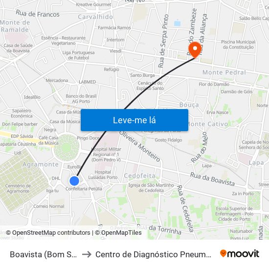 Boavista (Bom Sucesso) to Centro de Diagnóstico Pneumológico (Bcg) map