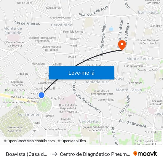 Boavista (Casa da Música) to Centro de Diagnóstico Pneumológico (Bcg) map