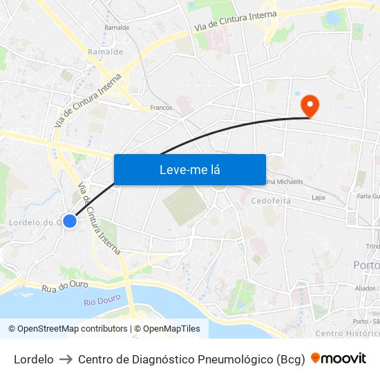 Lordelo to Centro de Diagnóstico Pneumológico (Bcg) map