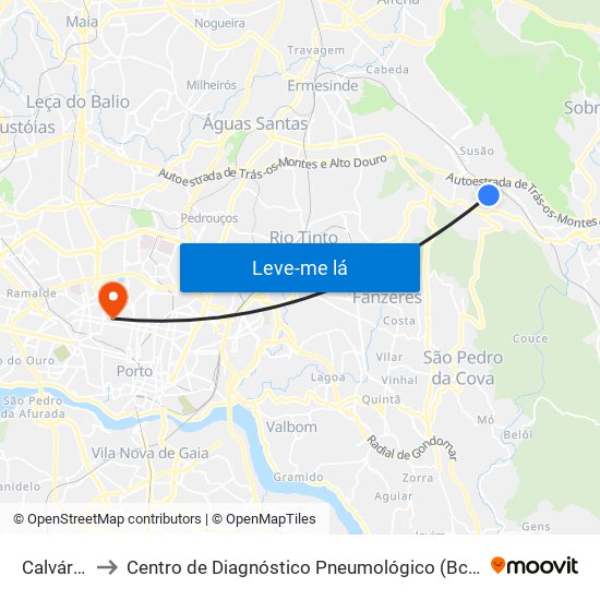 Calvário to Centro de Diagnóstico Pneumológico (Bcg) map