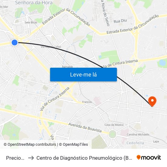 Preciosa to Centro de Diagnóstico Pneumológico (Bcg) map