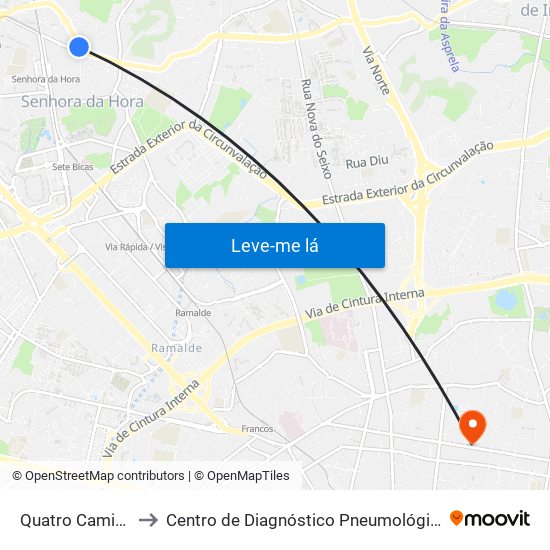 Quatro Caminhos to Centro de Diagnóstico Pneumológico (Bcg) map