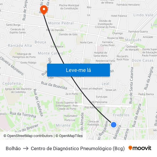 Bolhão to Centro de Diagnóstico Pneumológico (Bcg) map