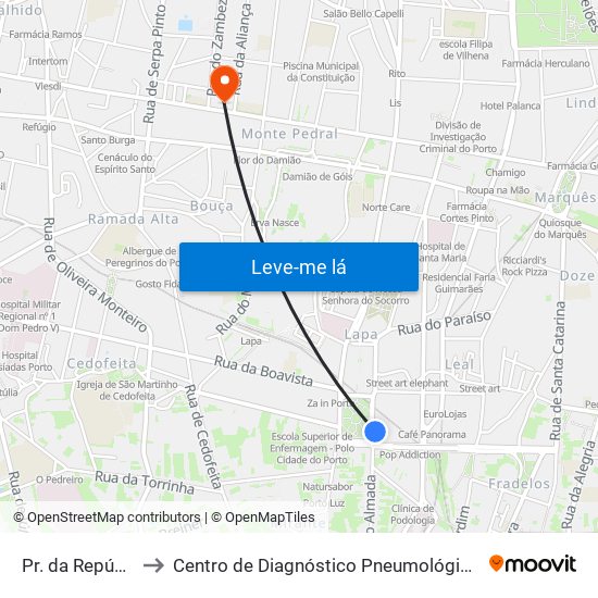 Pr. da República to Centro de Diagnóstico Pneumológico (Bcg) map