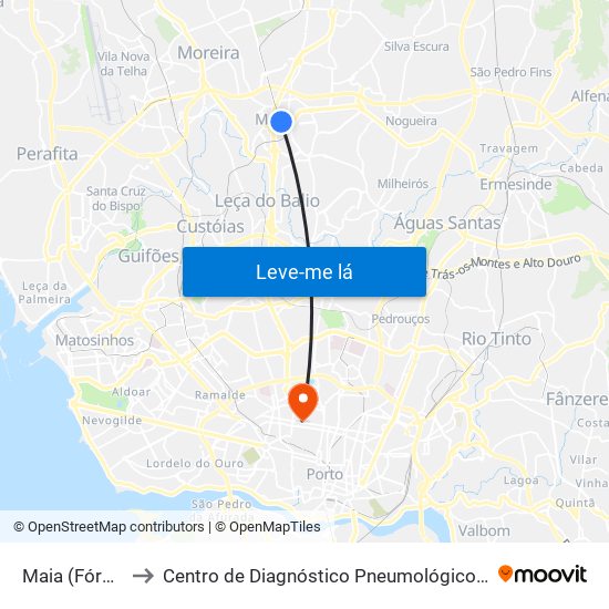 Maia (Fórum) to Centro de Diagnóstico Pneumológico (Bcg) map