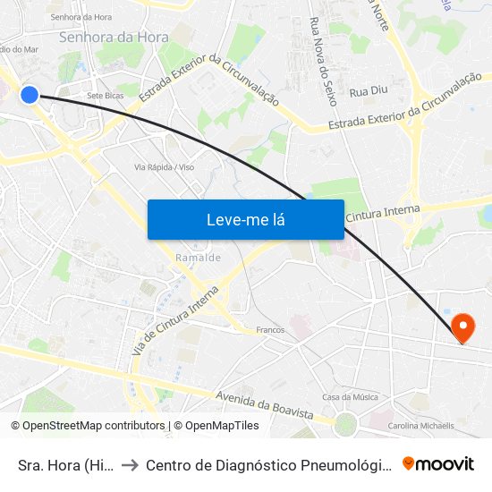 Sra. Hora (Hiper) to Centro de Diagnóstico Pneumológico (Bcg) map