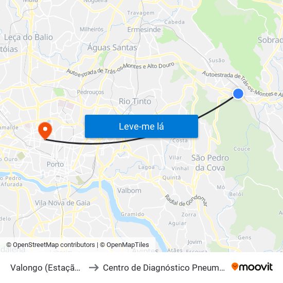 Valongo (Estação) | Presa to Centro de Diagnóstico Pneumológico (Bcg) map