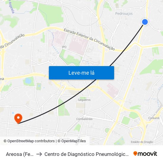 Areosa (Feira) to Centro de Diagnóstico Pneumológico (Bcg) map